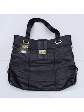 NWT Amerileather Cowhide Black Leather Large Tote Bag Brass Colored Hardware